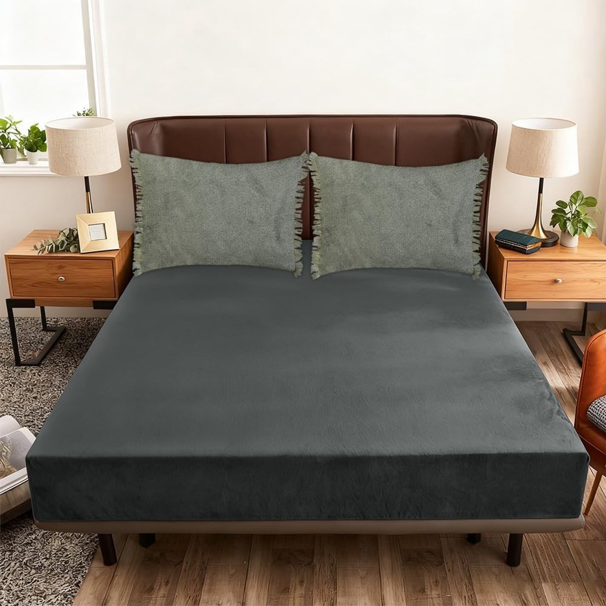 DXHome Hoeslaken, 90 x 200 cm, antraciet, pluche, wollig en zacht, voor de winter, voelt aan als kasjmier, fleece, warm hoeslaken voor boxspringbed, topper met elastiek