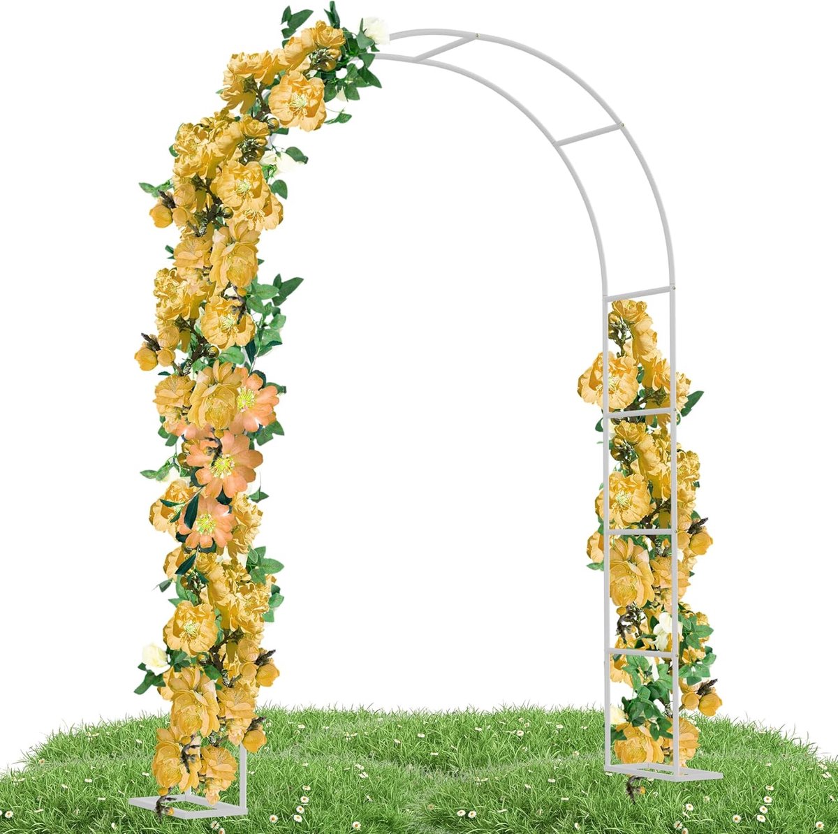 Rozenboog van metaal, tuinboog voor klimplanten, vrijstaand rozenframe, plantenstandaard, rankhulp, klimboog voor tuin, bruiloft, decoratie, wit