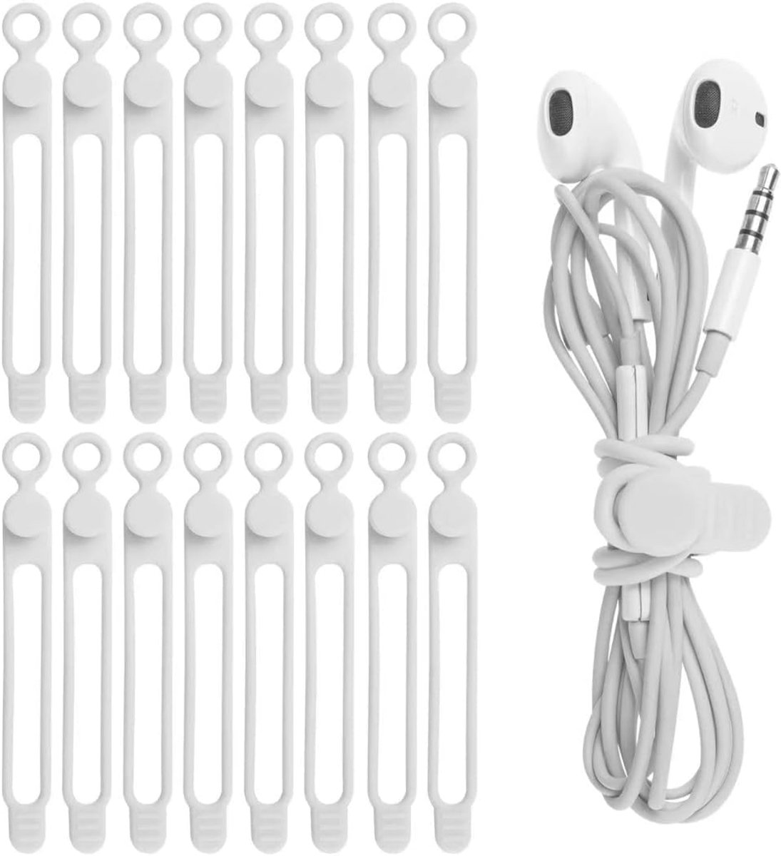 Kabelbinders voor mobiele telefoon, oplader, computer, herbruikbare bevestiging, kabelmanagement, kabelorganizer voor thuis, kantoor, keuken, school, 16 stuks, wit
