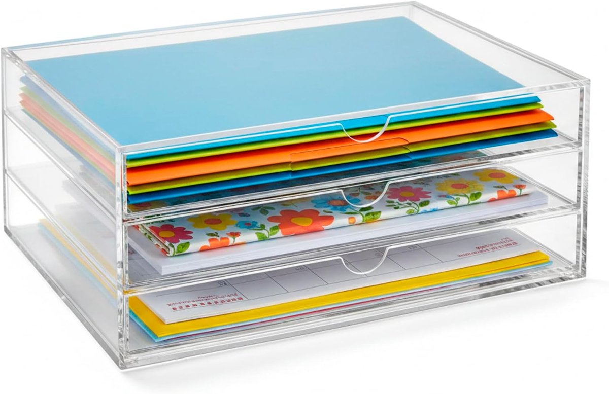 A3TSL magazijn met 3 laden van helder acryl in liggend formaat kleurloos