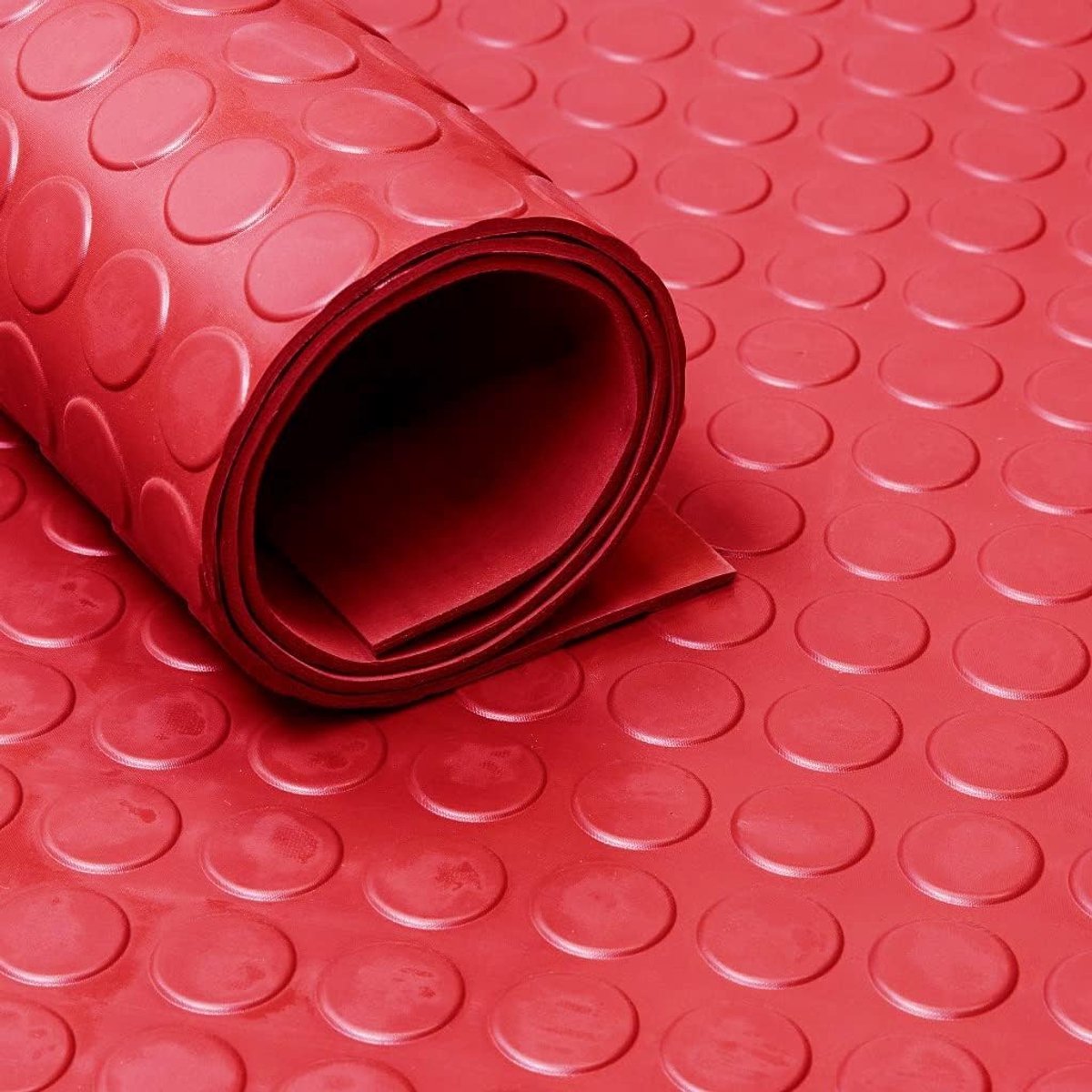 Rubberen loper noppen, rood, 3 mm per meter, rubbermat, breedte 120 cm, geurloos, van de rol