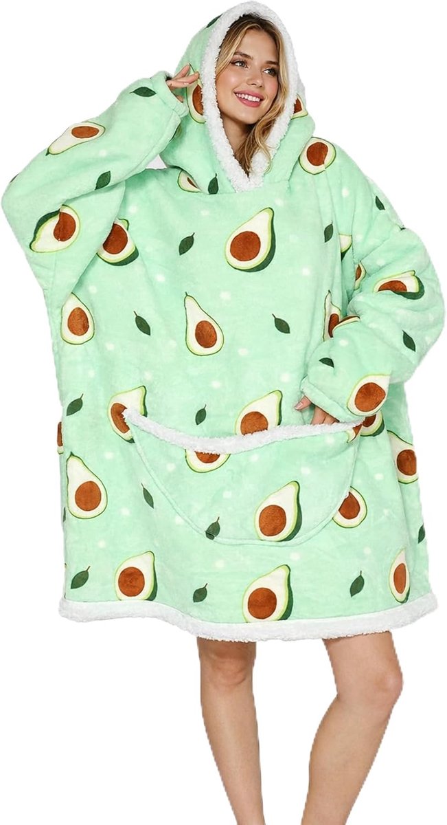 hoodie sweatshirt, deken met capuchon, flanellen hoodie deken met mouwen en voorzak voor volwassenen, dames, heren, tieners, vrienden, beschikbare maat: standaardmaat., Avocado.