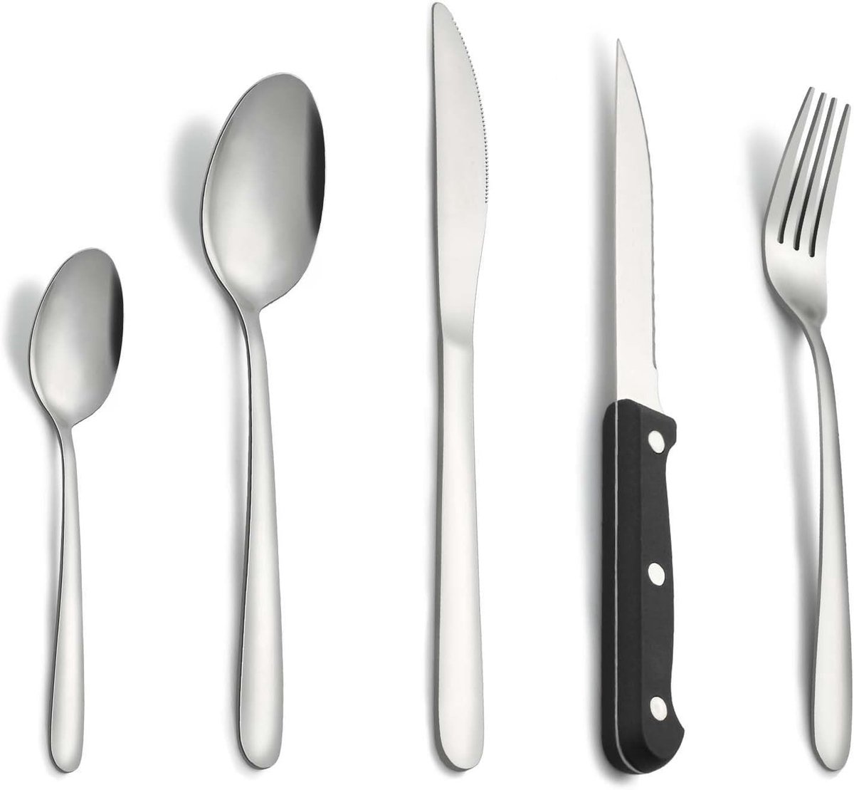 Set with Steak Knives, Pleafind 30-Piece Cutlery Set for 6 People, Food-grade Stainless Steel Silverware Set, Silver Cutlery Including Spoon Knife Fork Steak Knife
