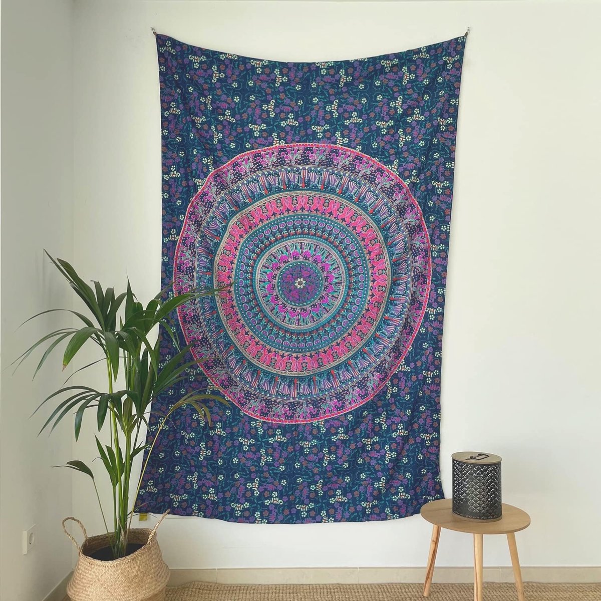 Mandala Wandtapijt - Indiaas - 100% katoen, groot, veelzijdig - groot wandtapijt, decoratie voor een esthetische slaapkamer - beddengoed/tapijt/wandstof - woonkamerdecoratie, lila, 135 x 210