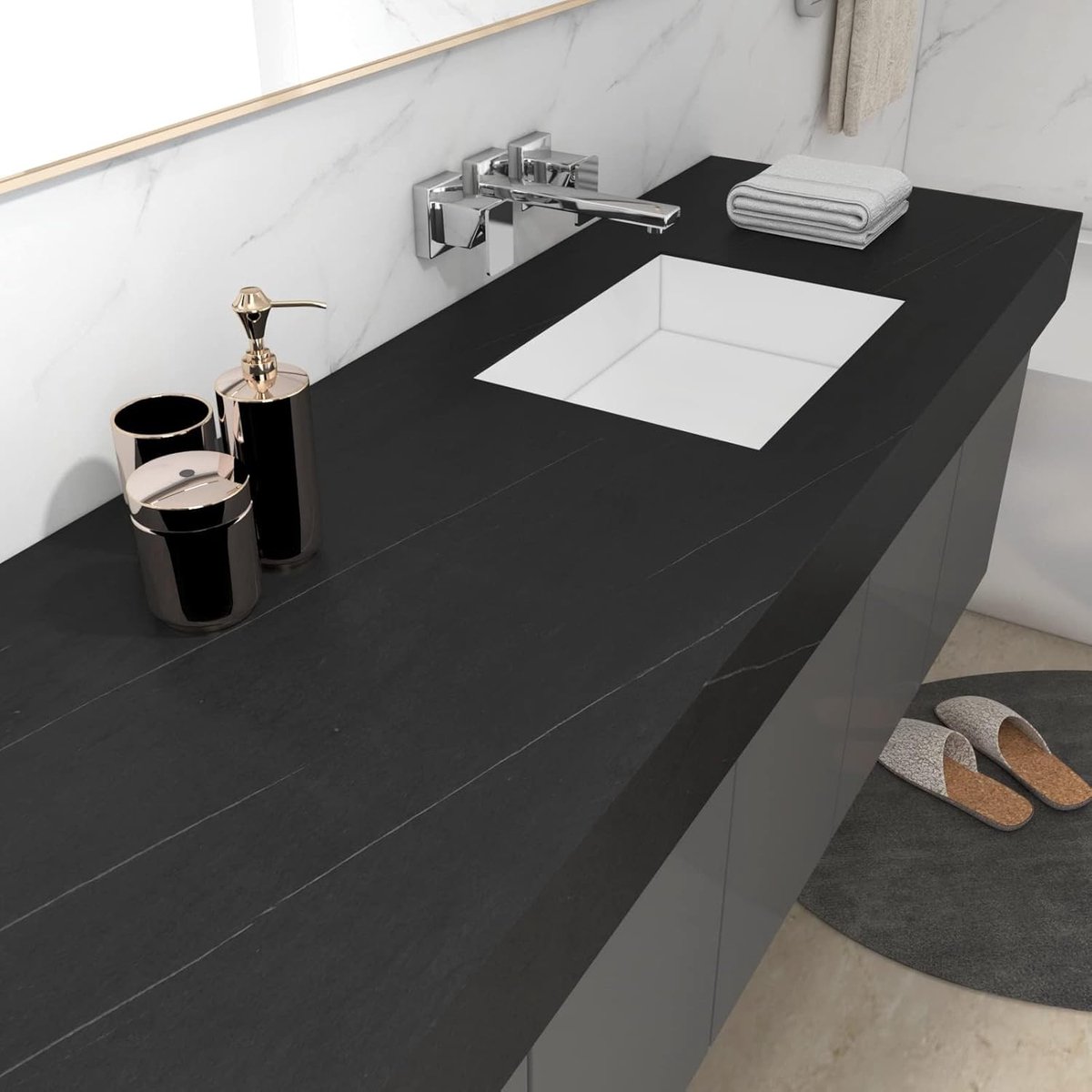 SnelShoppen - Zelfklevend Zwart Marmer Effect Behang 40 x 300 cm Waterdicht Wanddecoratie Makkelijk Verwijderbare Wandstickers voor Keuken, Meubels en
