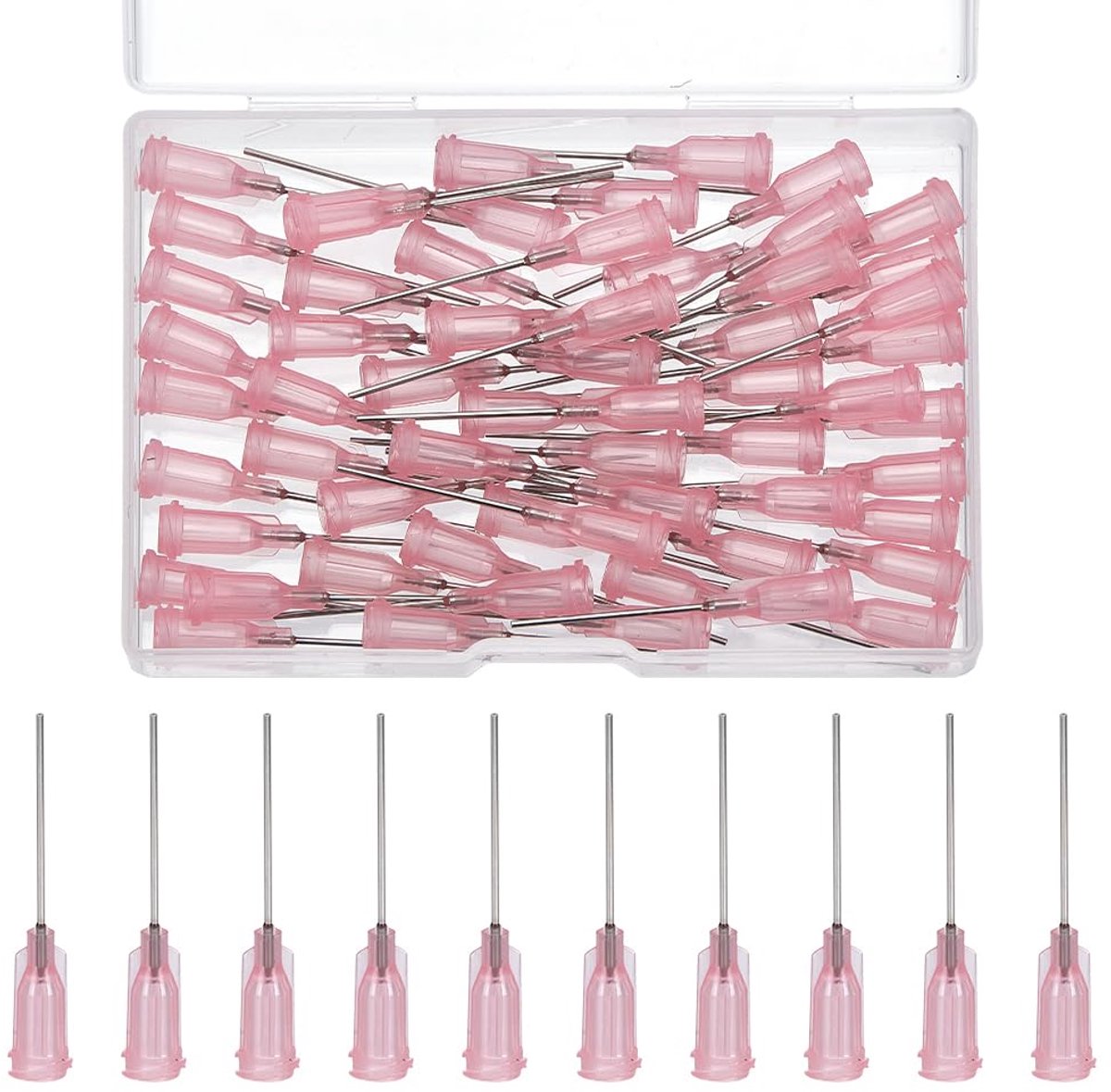 60 stuks 20 g doseernaald met stompe punt met luer lock 42,5 mm lange stompe naalden, precisie, kunststof, roze, met punt van roestvrij staal 201, voor vloeibare inkten