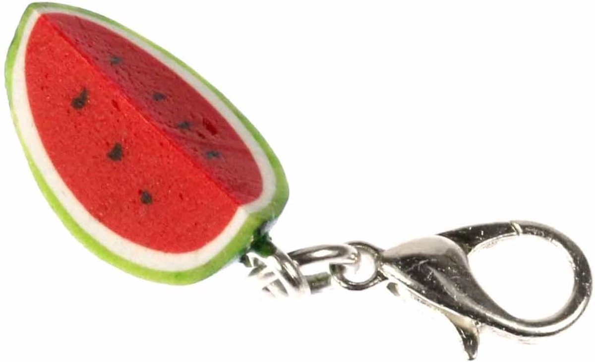 Meloen watermeloen fruit charme fruit zomer vruchten achtste - handgemaakte modesieraden I kettinghanger verzilverd - bedelhanger bedelarmband - hanger voor armband, 15mm, Kunsthars, Geen