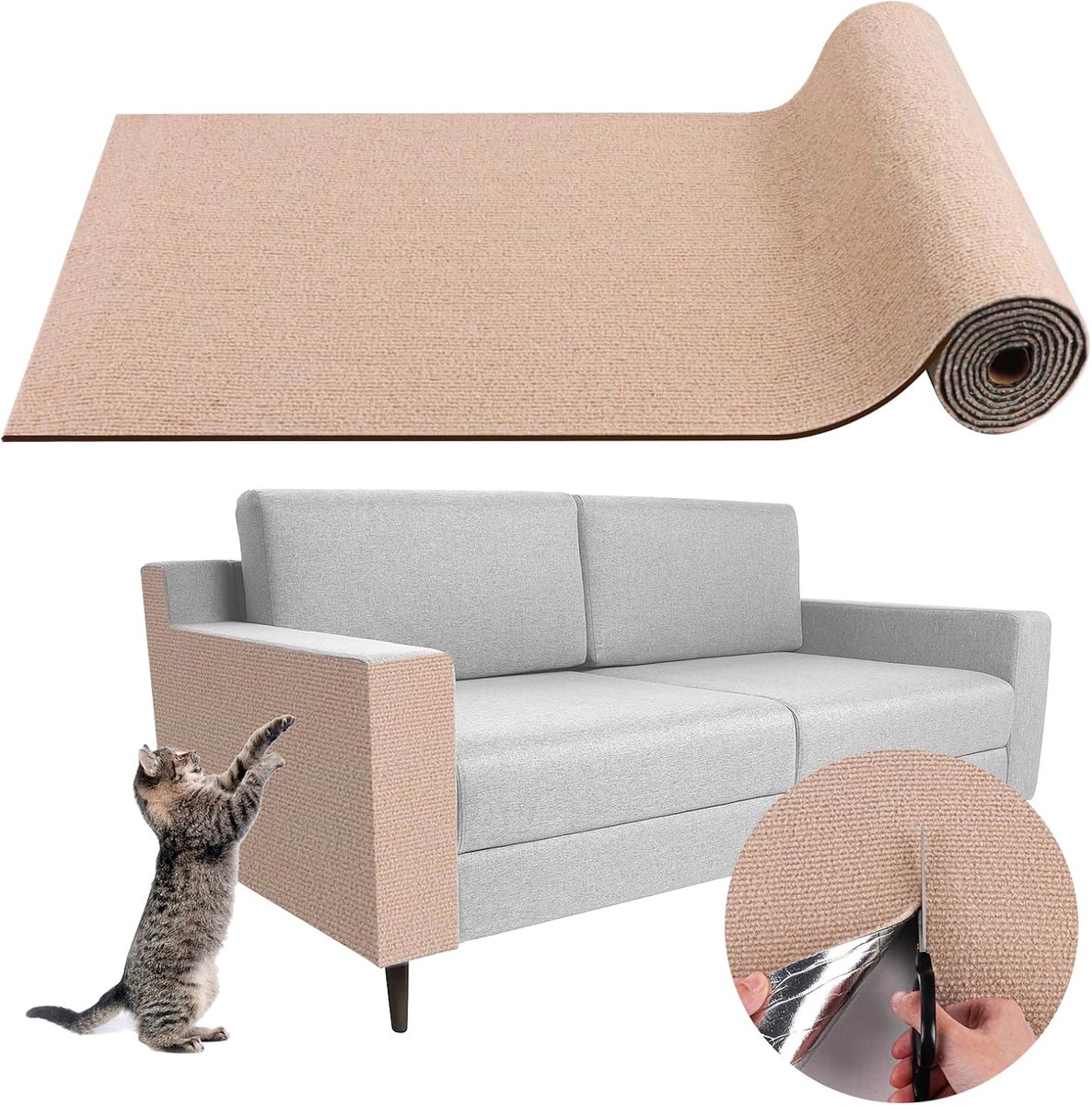 Krabtapijt voor katten, sticker, bescherming, bank, krassenmat, bank, krabmat, bank (kaki, 40 x 300 cm)