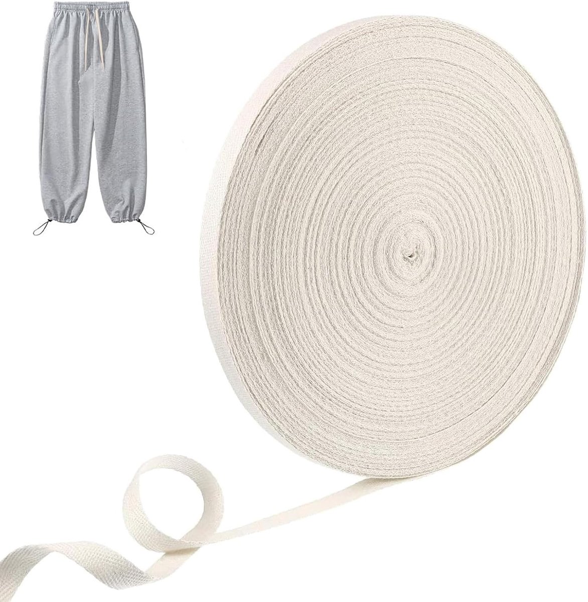 50m, 10mm, Katoenen Koord, Plat Gevlochten Katoenen Koord, Hoedenkoord, Kledingaccessoires, Naaikoord, Hoed, DIY-schoenveters (wit)