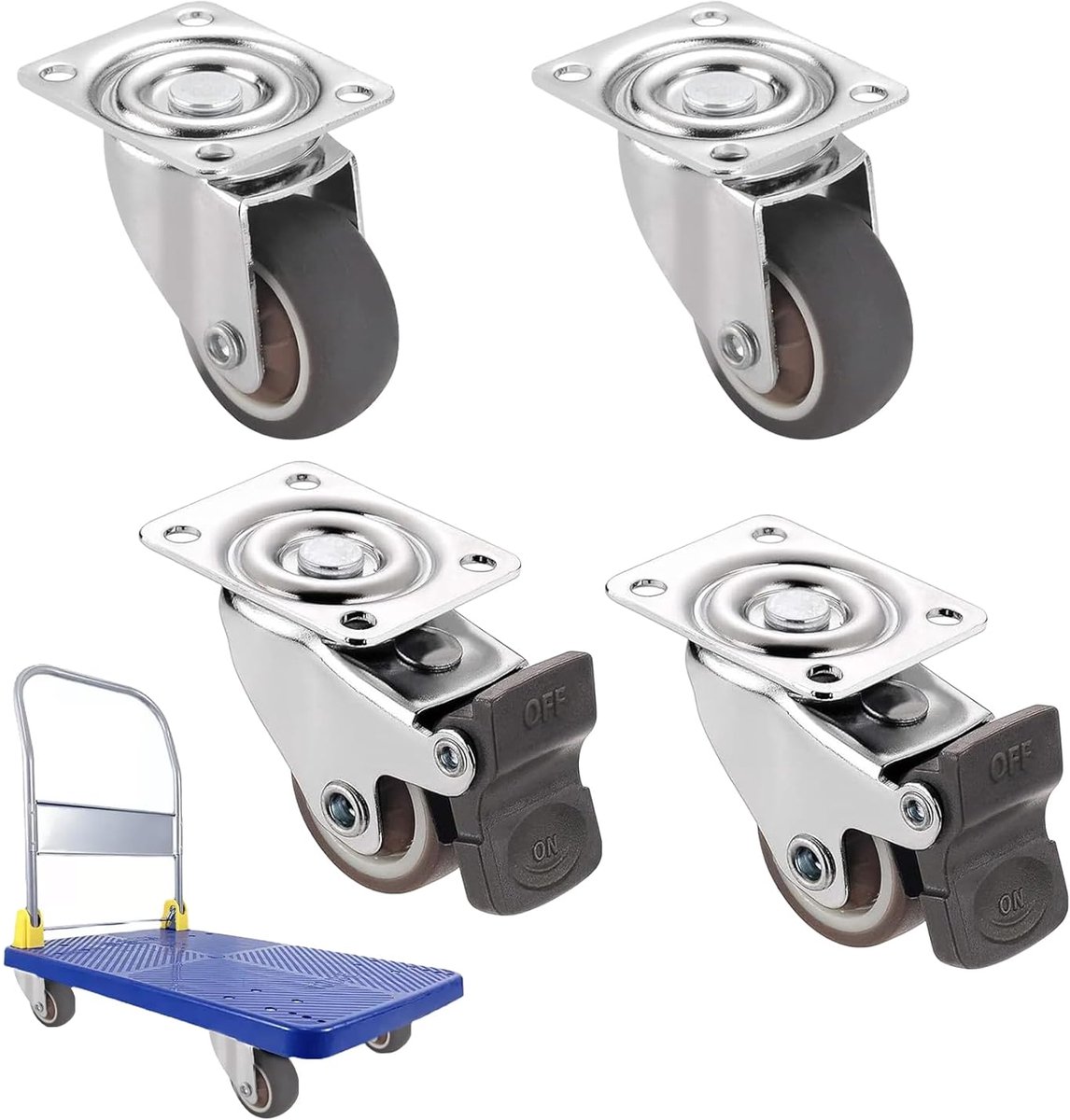 Zwenkwielen met rem, 25 mm, licht en zwaar voor meubels en trolleys, kleine transportwielen