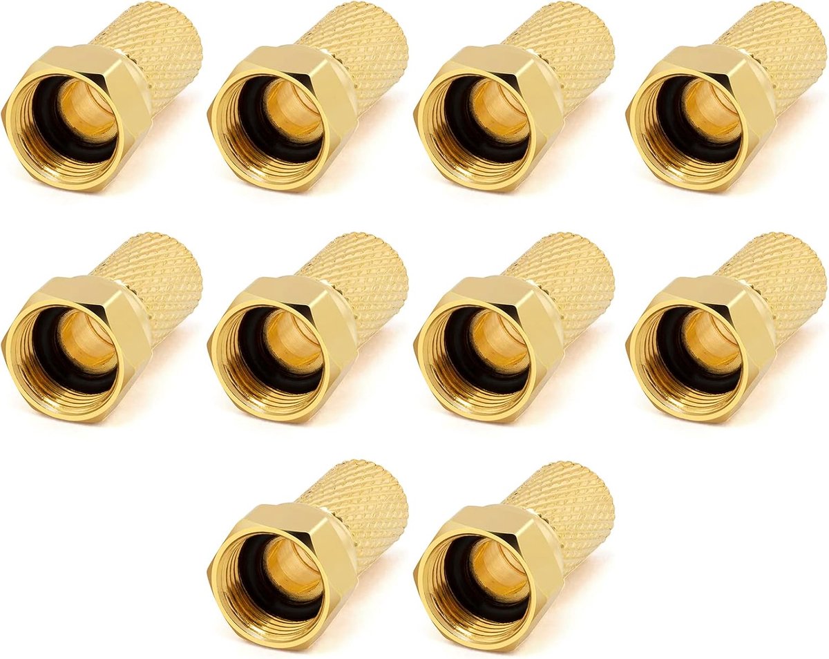 conecto F-stekkerset, met rubberen afdichting/O-ring, 7 mm diameter, schroefbaar, adapter voor het aansluiten van antennekabel, satellietkabel, coaxkabel, verguld, set van 10 stuks