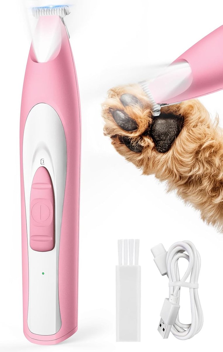 oneisall pootentrimmer voor honden met LED-licht, stille hondentrimmer Paw Trim Pro dr poten, oplaadbare tondeuse hondentondeuse voor poten, ogen, oren, gezicht (roze)