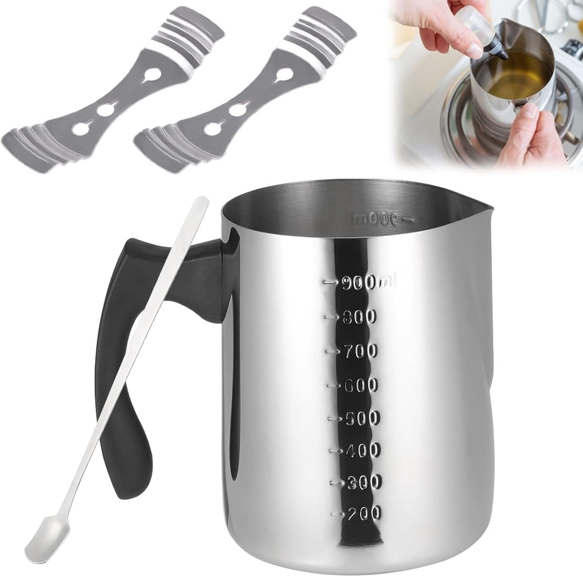 900 ml kaarsenwas, smeltpot, roestvrij staal, kaarsenmaakpot met graduatie en hittebestendig handvat, wassmeltpot met lepel voor kaarsen, boter, kaas, chocolade, karamel, zeep maken