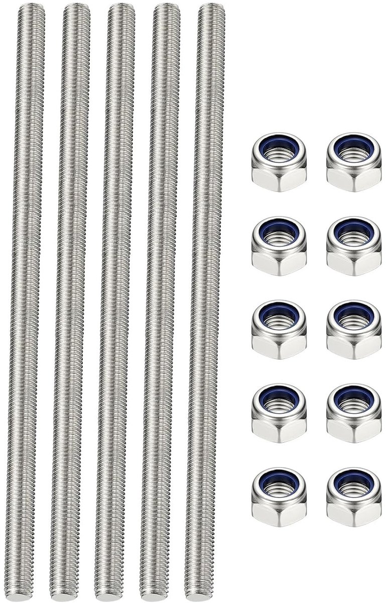 5 stuks volledige schroefdraadstang M4 x 300 mm 304 roestvrij staal rechtse schroefdraad lange schroefdraadstang met moeren voor buisklemmen ophangingen U-bouten