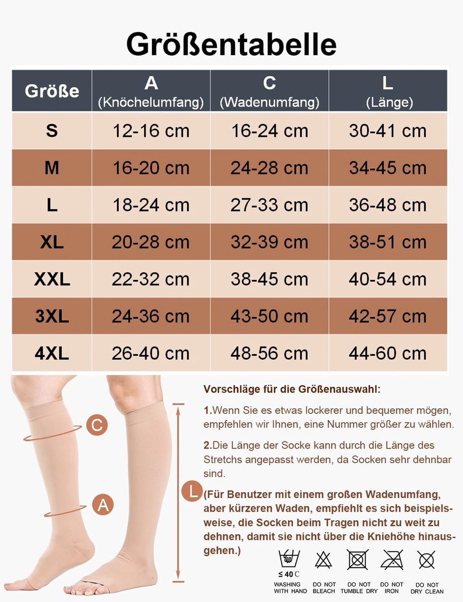Kousen Drukklasse 2 (20-30 mmHg) Damen & Herren - Steunkous bij Spataderen, Ideaal voor Vliegreis tegen Trombose - Offene Teen, Ademend - Compression Socks