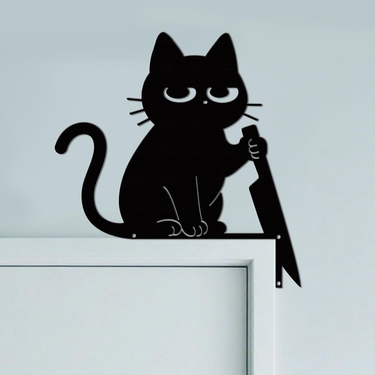 Metalen deurkozijn decoratie - kat - 25x25cm zwart kattendecoratie | Creatieve deurkozijnkunst, originele deurhoekdecoratie, Art Deco voor kamerdeur, thuis, badkamer, slaapkamer