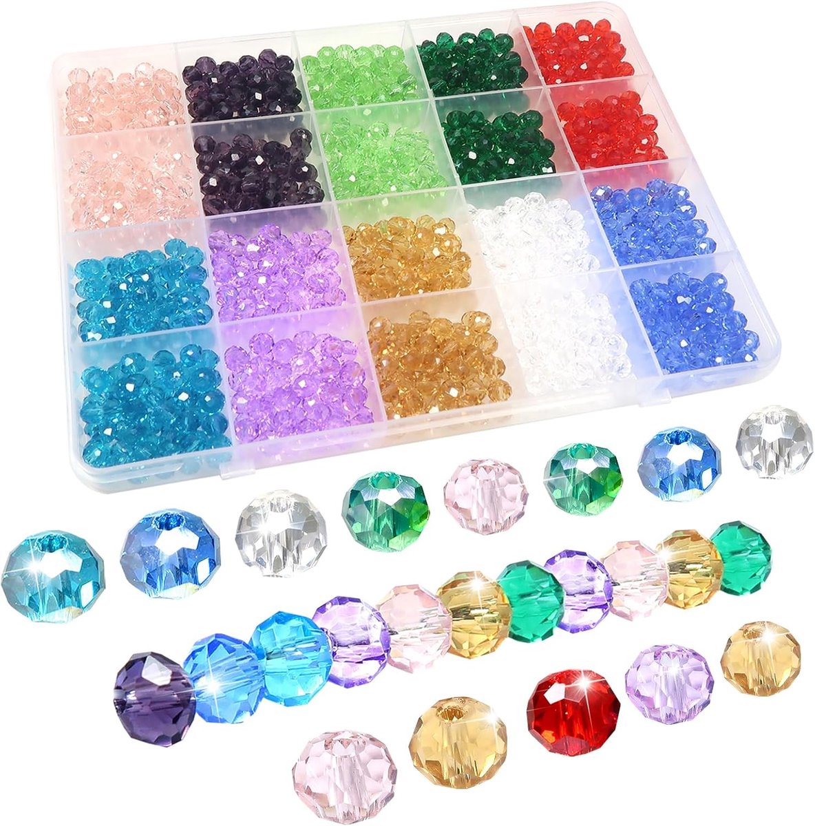 1000 stuks 6 mm gefacetteerde kristallen glaskralen rood zwart goud | Kleurrijke glaskralen, 10 kleuren, voor modesieraden armbanden, halskettingen, oorbellen, sieraden maken