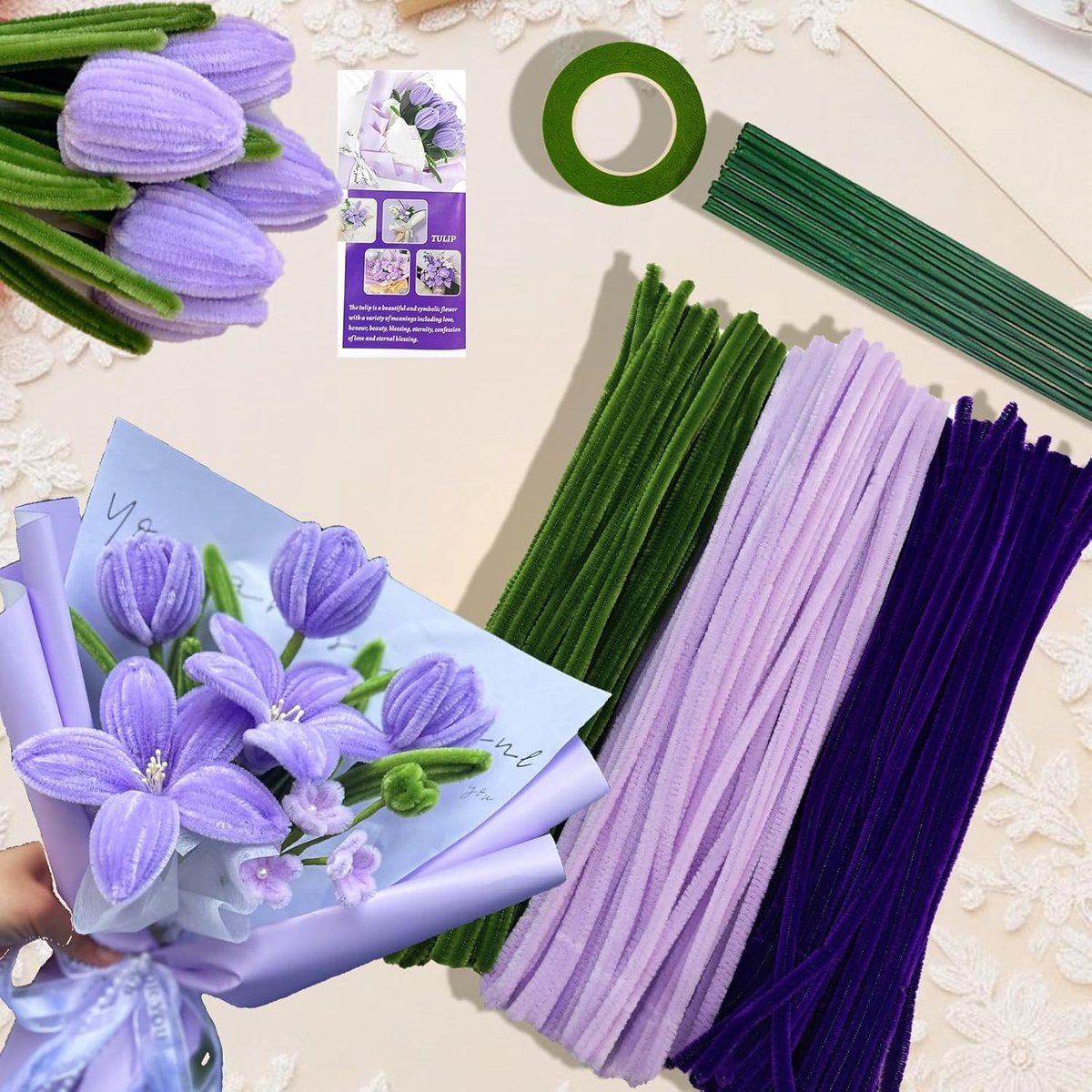 300 Stuks Chenilledraad 30cmx6mm voor Pijpenreinigers diy | Pijpenragers Bloemen Knutselwerk Kleurrijk Cure Pipe Pipe Cleaners Pijpendraad Creatieve Decoreren-paars