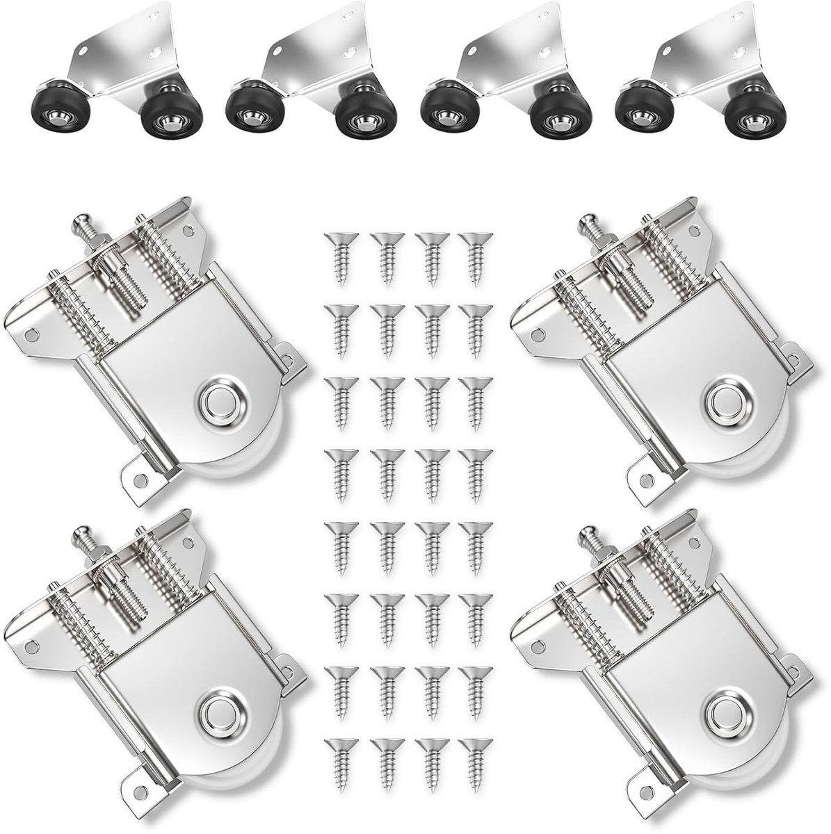 Leader 4 stuks schuifdeurwieltjes, geruisloze schuifdeuren, wieltjes, schuifdeur, wiel, meubel, schuifdeur, roller voor kledingkast, schuifdeuren, ramen (met 32 schroeven)