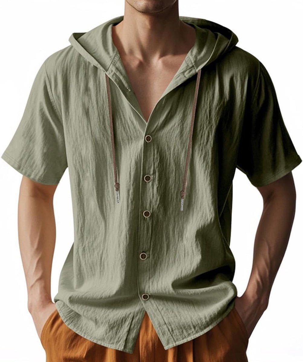 overhemd met korte mouwen voor heren, met capuchon, licht en ademend design voor de zomer, casual en moderne stijl