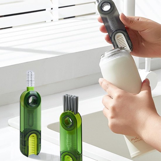 3-in-1 multifunctionele reinigingsborstel, spleetreinigingsborstel voor waterflessen, waterflessen, reinigingsborstel, dekselspleten, reinigingsborstel voor kopjes en flessen — afbeelding 4