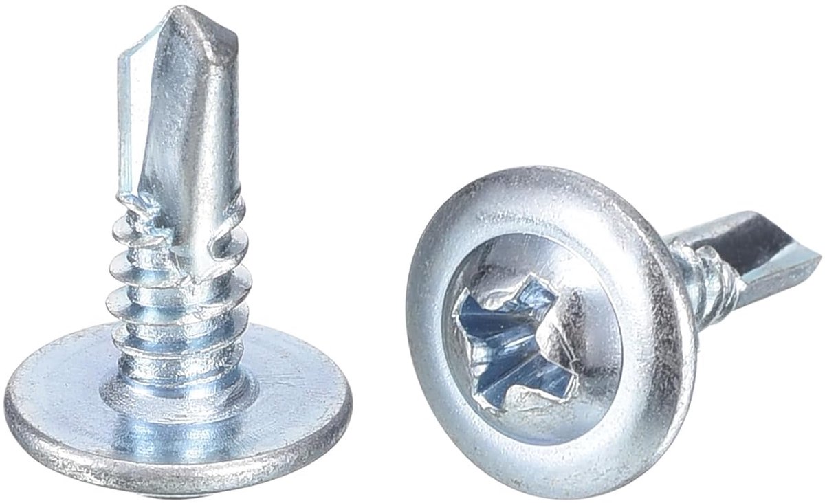 50 stuks #8 x 1/2 inch Phillips-kruiskop-zelfboorschroeven, platte kop, hoge sterkte, snelboorschroeven, houtschroef voor hout, metaal, kunststof, blauw