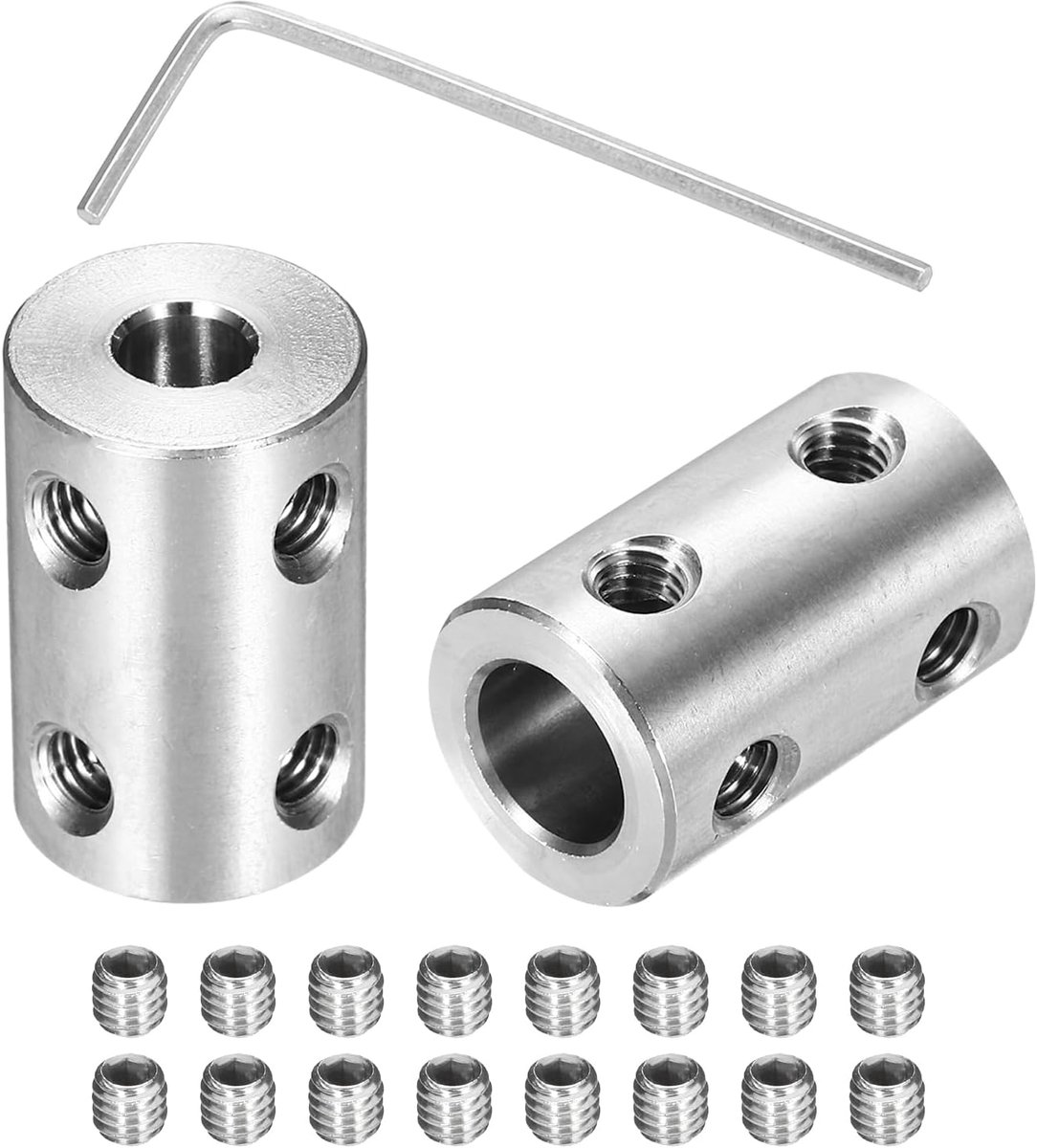 Stijve schroefkoppeling 5 mm tot 8 mm askoppeling L 22 mm x D 14 mm stalen verbindingsstuk koppelingsset voor 3D-printer DIY-encoder met 24 schroeven zeskantsleutel, 6 stuks
