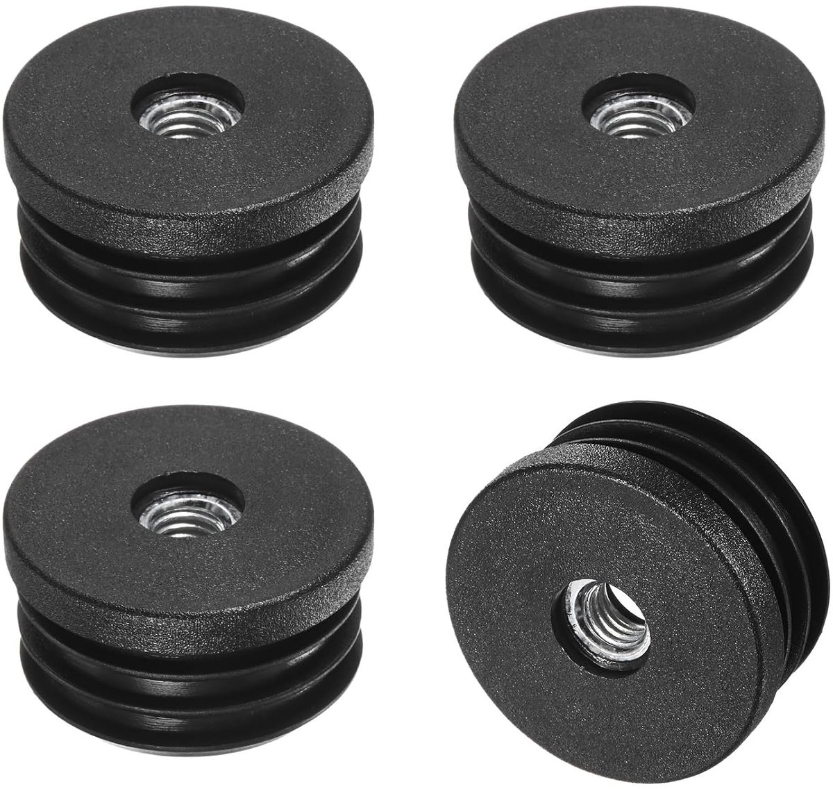 METERXITY Set van 4 inzetstukken voor ronde buizen met M8-draad, 38 mm (1,5 in) OD kunststof buisinzetstuk voor stoel/tafel/zwenkwiel, buiseindkap vloerbeschermers metalen meubelpoten glijplug