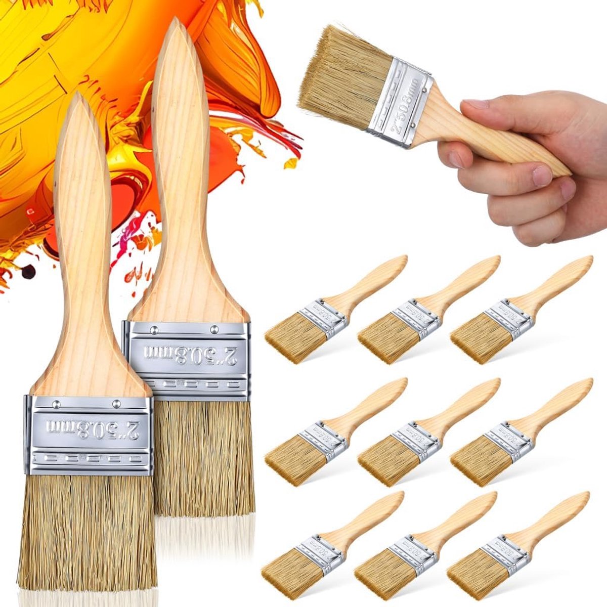 30 stuks houten deck-bijtpenselen, chipkwast, 5 cm, grote verpakking voor verf, beits, lak, aquarel, hout, muur