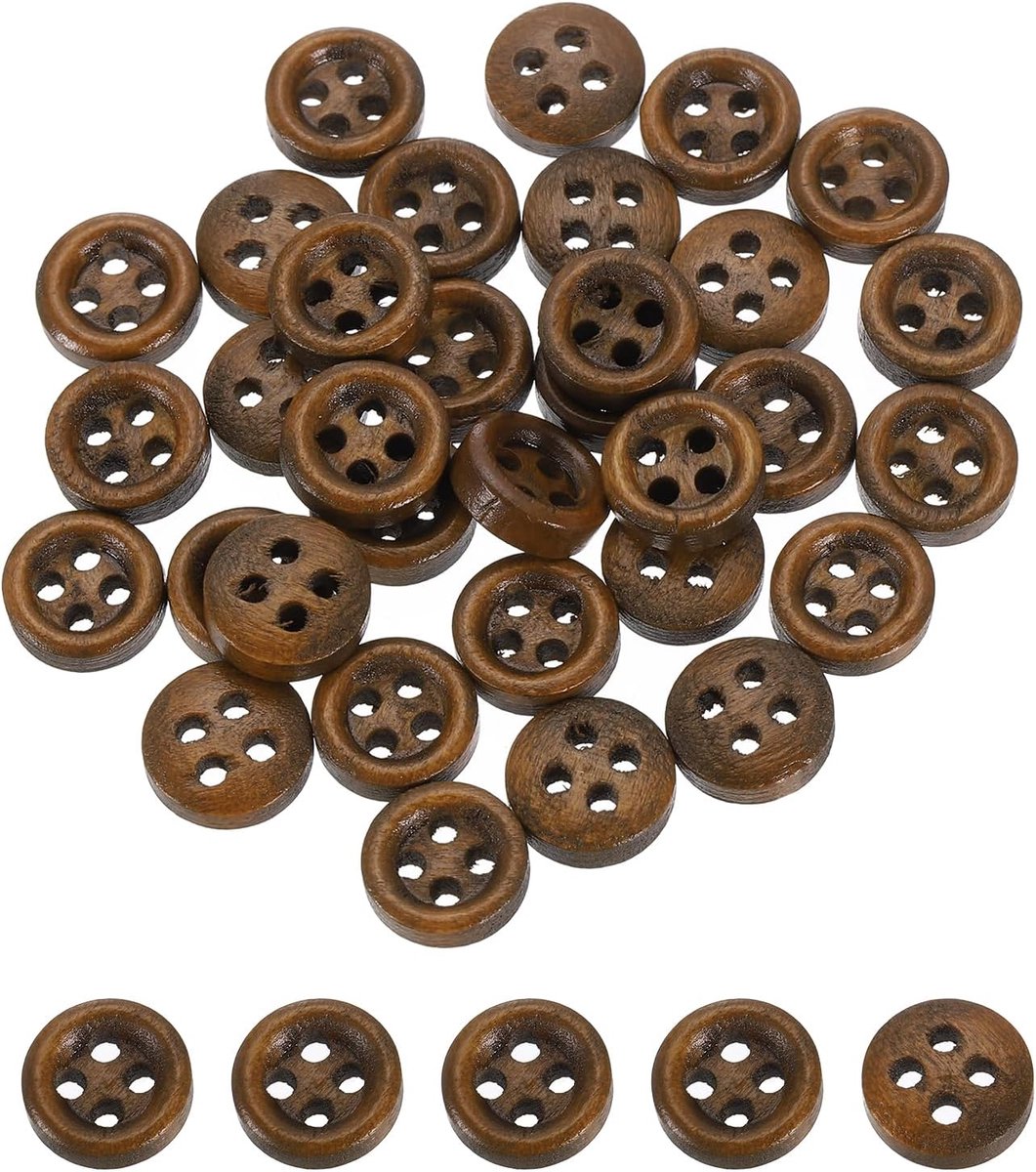Knopen, 9mm (3/8") 4-gats ronde houten knopen voor naaien, knoop voor handwerk, flatback voor naaien, DIY handwerk, kleding, bruin