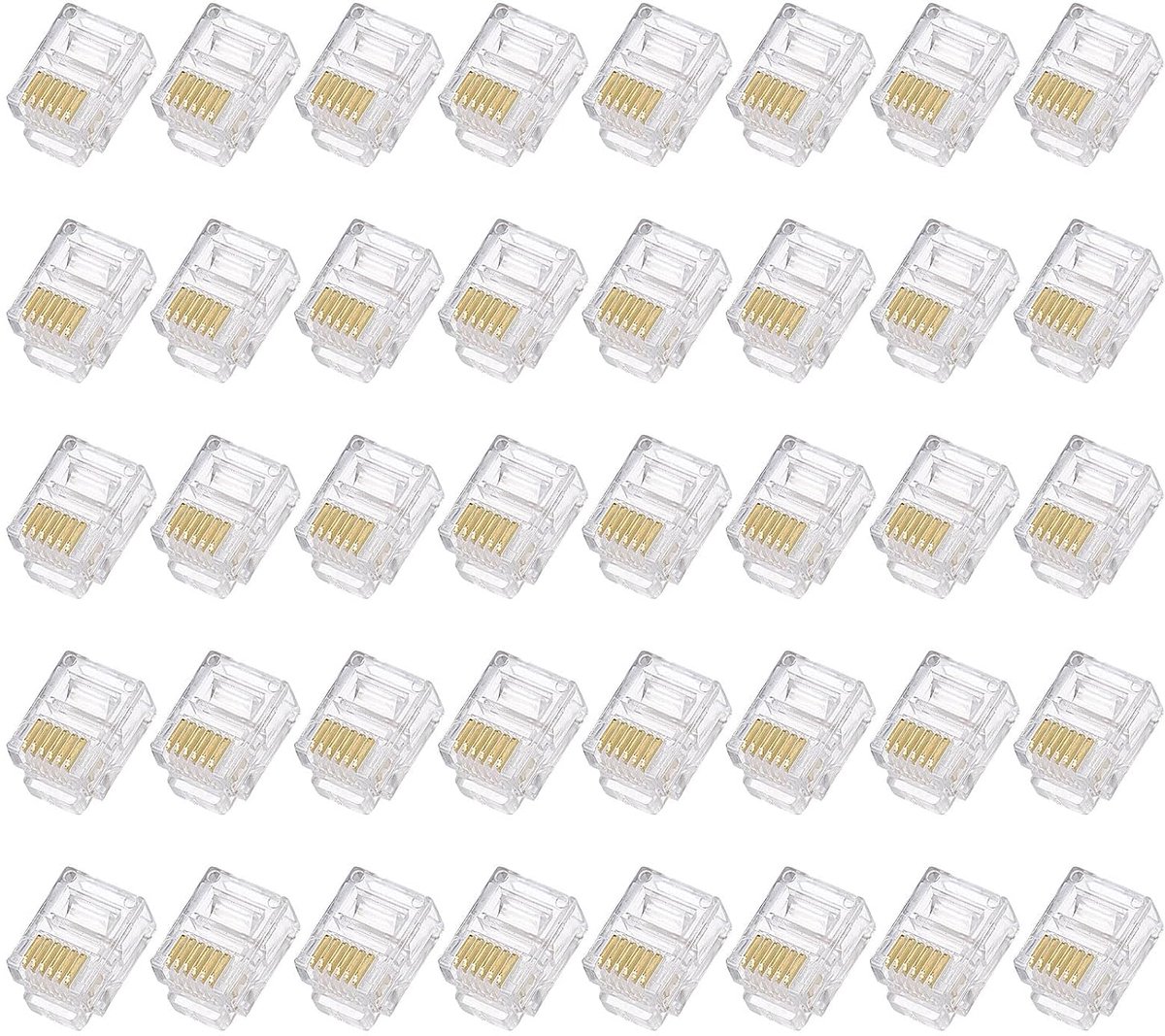 Aansluiting RJ11/RJ12 voor modulaire telefoonstekker, koperen kern 6P6C, transparant, 40 stuks