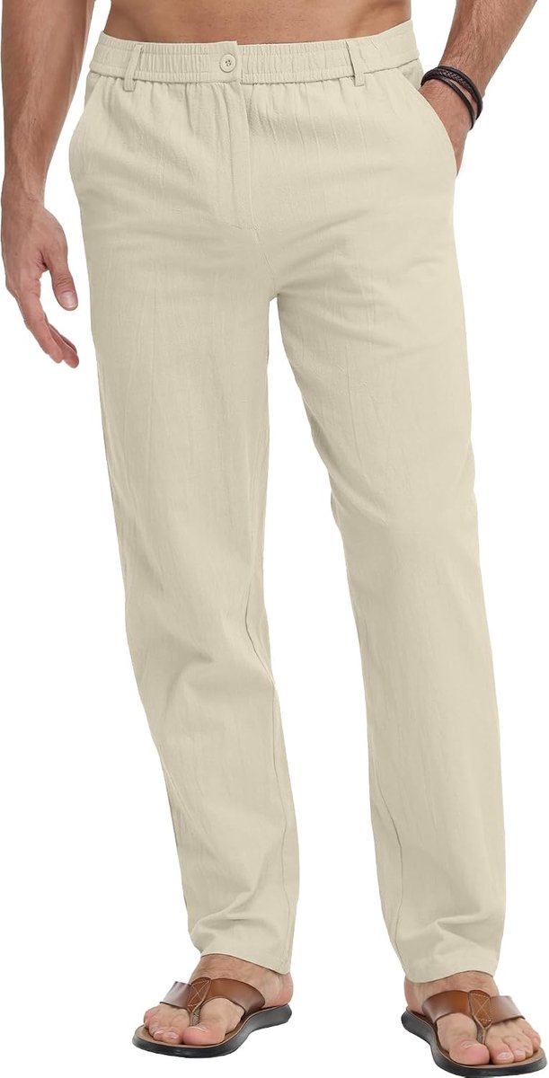 Herenbroek, lichte zomerbroek, lange vrijetijdsbroek, strandbroek, herenbroek