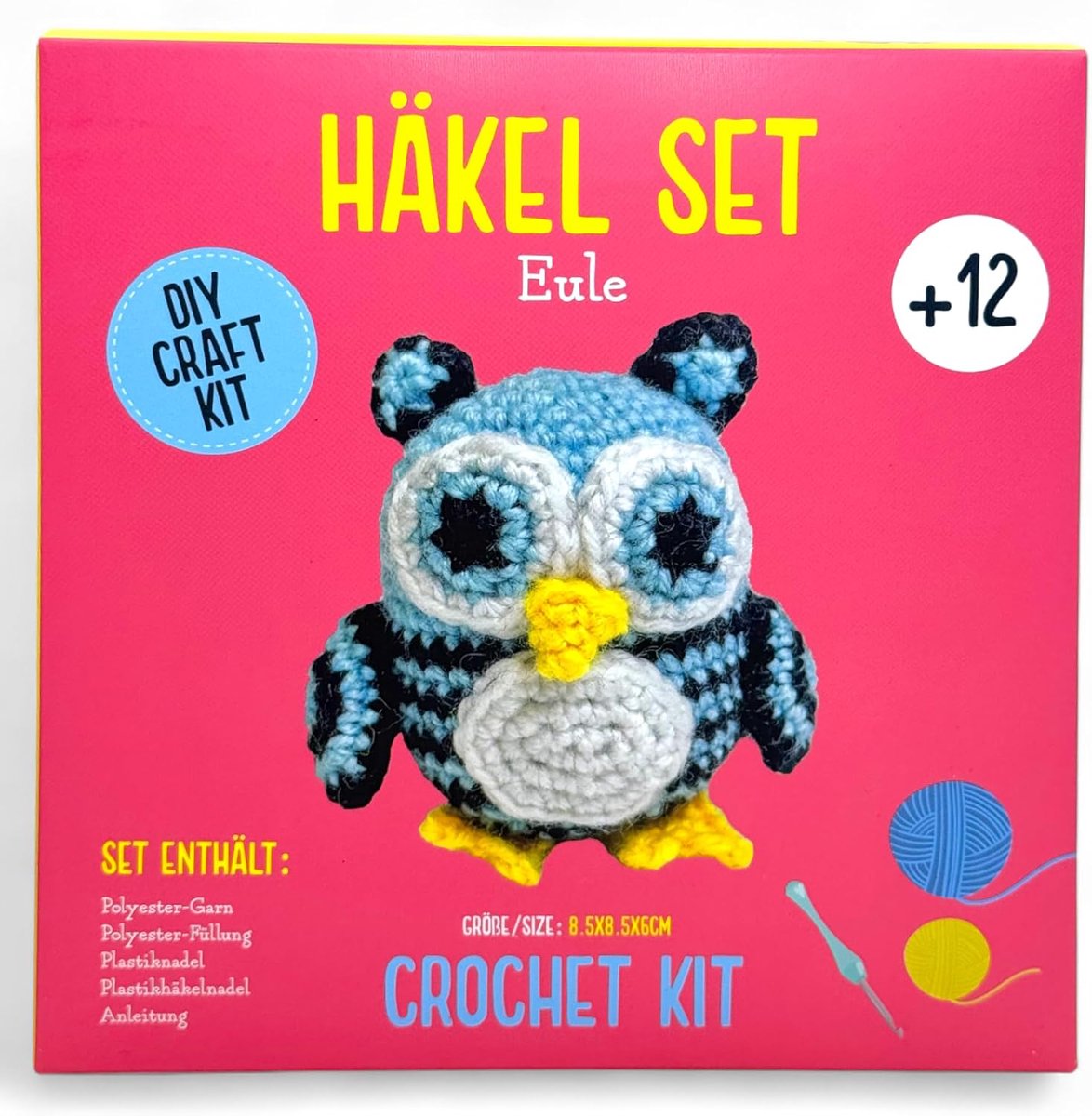 haakset dieren voor beginners & gevorderden – DIY Amigurumi haakset met instructies, wol, naalden & accessoires – haakpakket kinderen & volwassenen (uil (8,5x6x8,5cm))