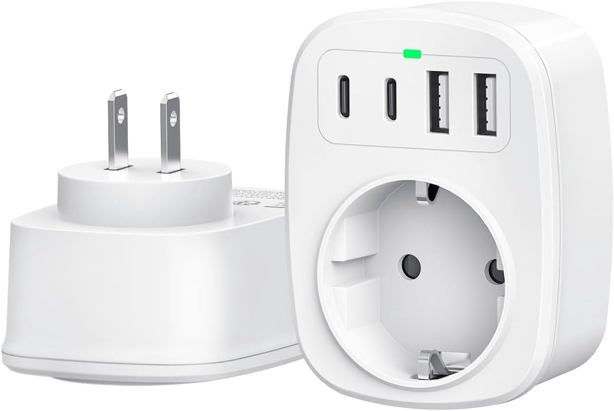 Japan Duitsland stekker, 2 USB C en 2 USB A, 5-in-1 stopcontact reisadapter type A stroomadapter voor Japan, VS, Thailand, China, Canada