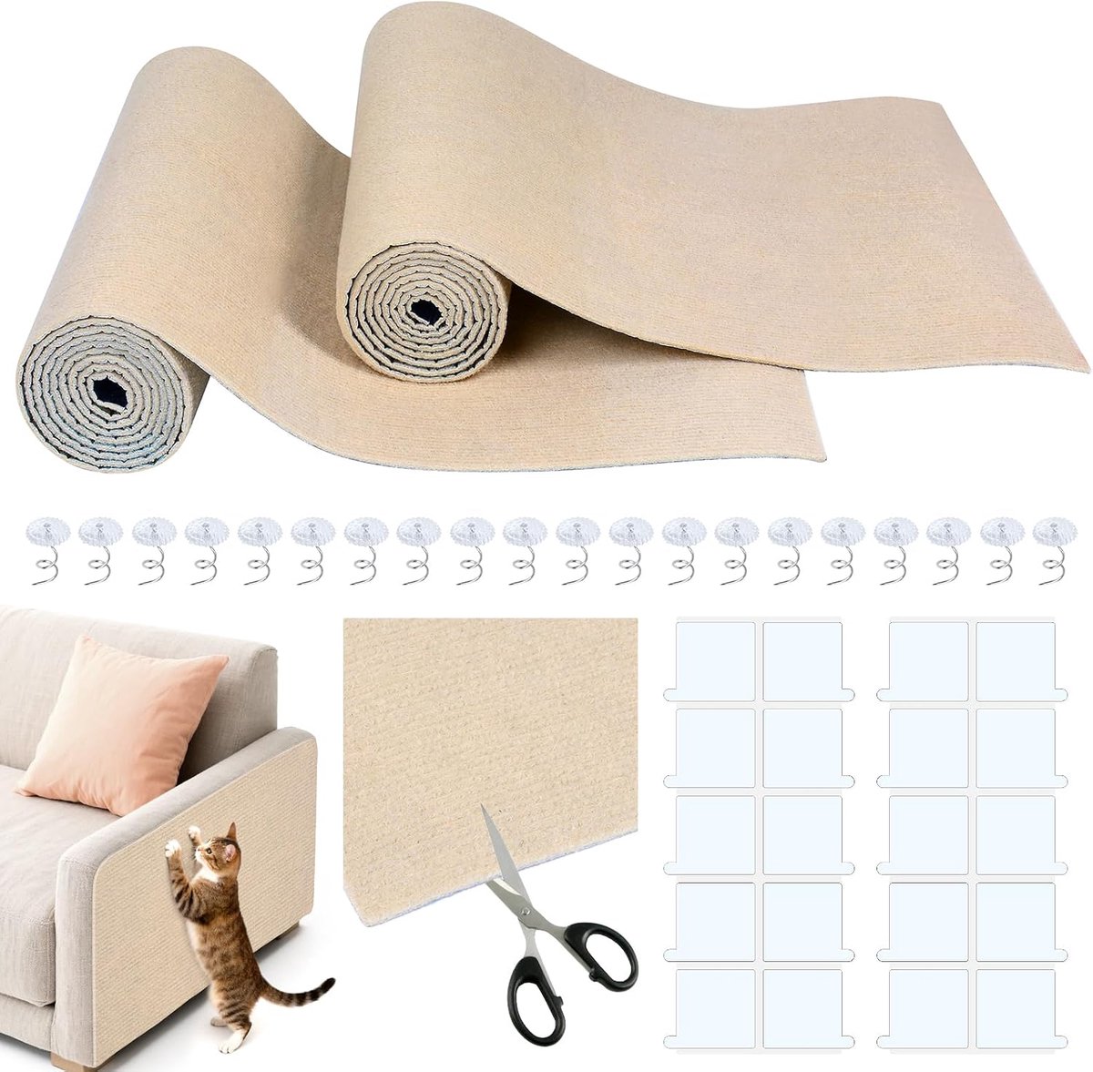Zelfklevende krabmat voor katten, 200 cm × 40 cm, 2 stuks krabmatten, bescherming voor bank, krassen, kat, op maat te snijden, tafel voor katten, banken, meubels, tapijten, muren