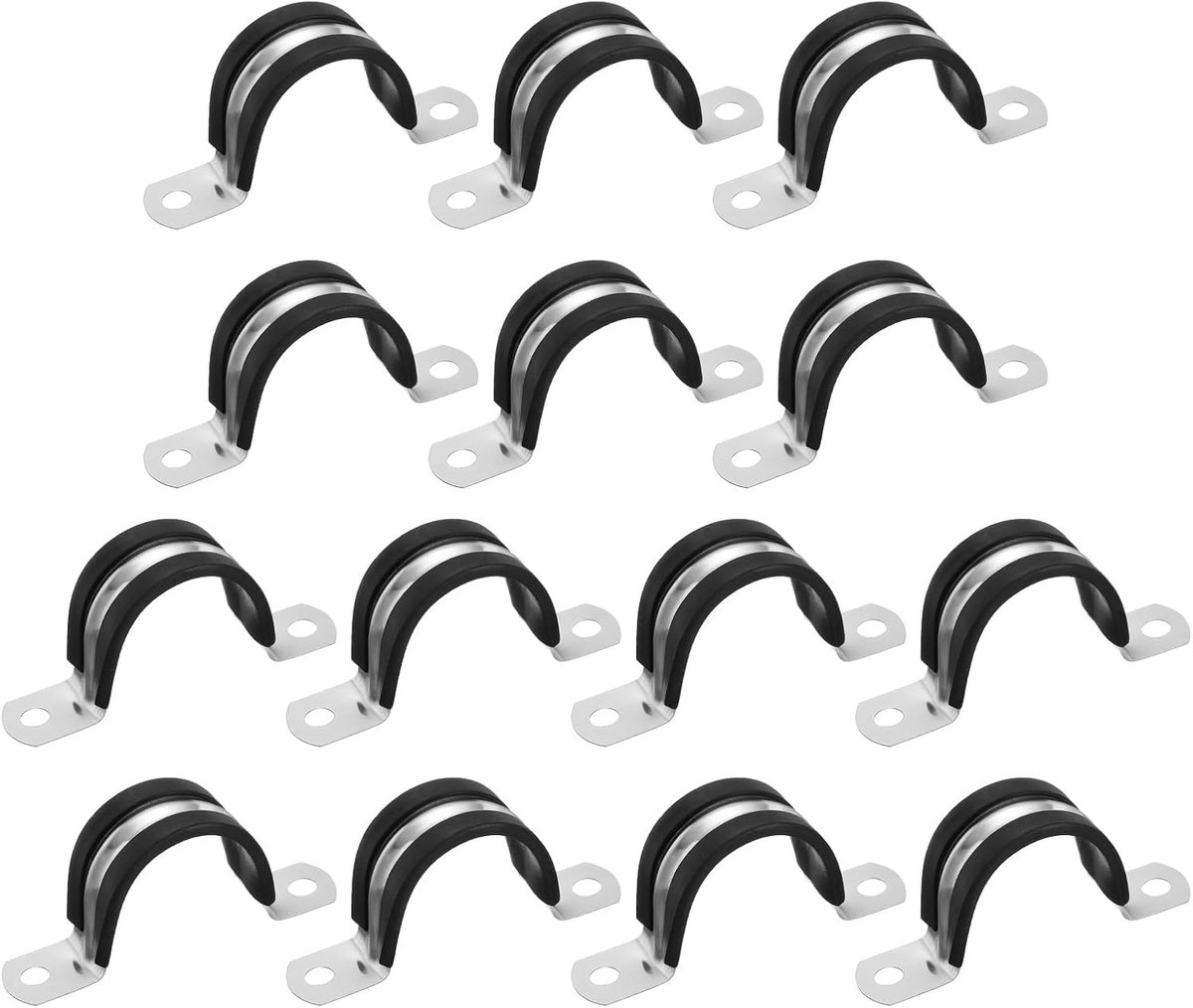 14 stuks 27 mm (1-1/16") kabelklemmen, 304 roestvrij staal, met rubber beklede geïsoleerde kabelklem, 2-gaats U-buisklem voor leidingen, buizen, kabelinstallatie, zwart