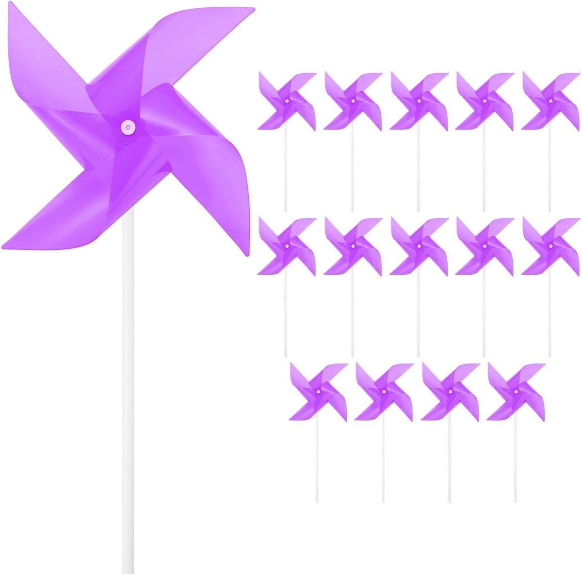 METERXITY 15 stuks vier bladen regenboog pinwheels 9,8 inch plastic windspinners buiten bloem windmolen voor feestdecoraties/tuin/tuin, speelgoed windspinners [paars]