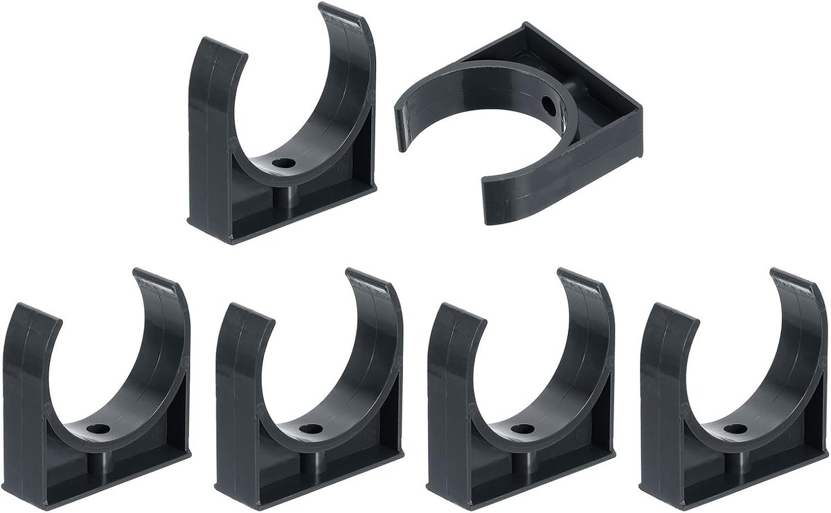 6 stuks slangklemmen van pvc in U-vorm voor buizen zwart | Voor buitendiameter 75 mm, voor tv-trays, buishouder, irrigatie