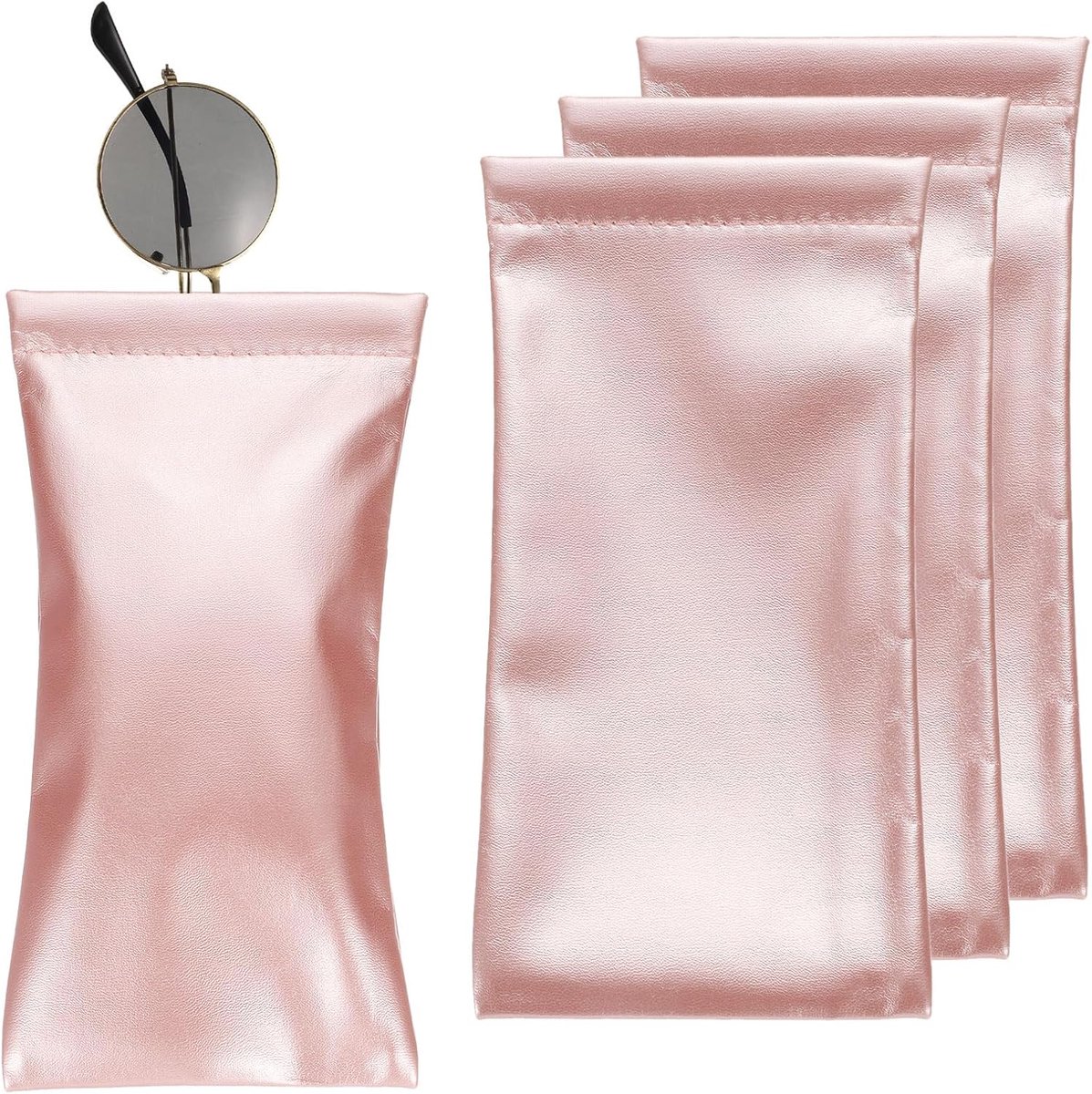 4 zachte brillenkokers, draagbare vouwtas voor brillen, leren zonnebrillenetui, geschikt voor mannen en vrouwen (champagne roze)