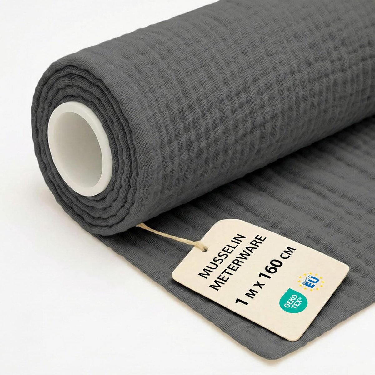 Stof per Meter Mousseline Katoen 1 M x 160 cm Lichte Naaistof – Zacht Ademend voor Doek Dekentje Tafelloper Zomerjurk Baby Accessoires en Hydrofiel Zacht Oeko Tex Donkergrijs
