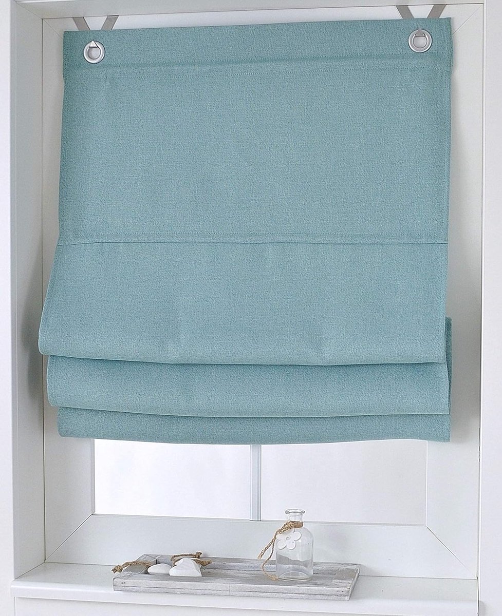 Vouwgordijn Dimout Oog-Vouwgordijn met haken turquoise ondoorzichtig verduisterend breedte 60 cm x hoogte 130 cm