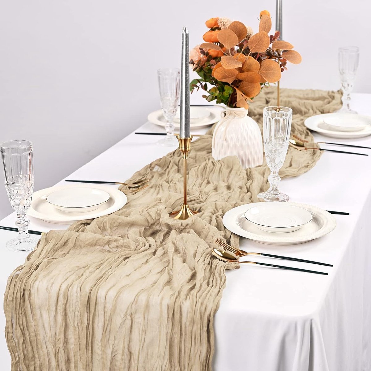 Tafellopers Pascha Tafel Decor 35"x120"Rustieke Kaasdoek Tafelloper Pure Kaasdoek Stoffen Tafelloper voor Bruiloft, Verjaardagsfeest (Lichtbruin)
