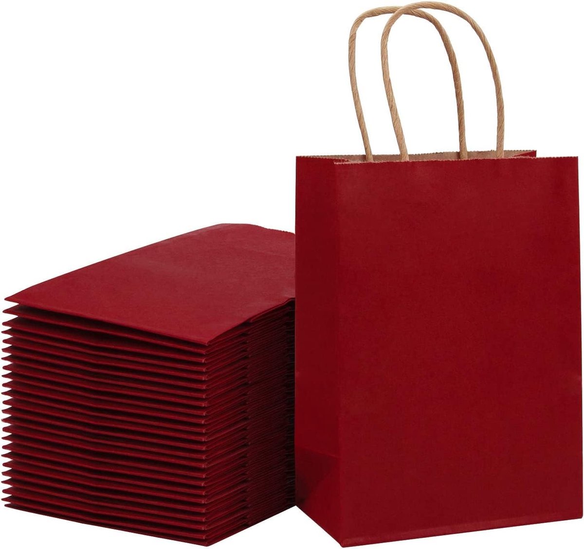 33 x 25,4 x 12,7 cm Papieren Zakken Kraft Rode Geschenkzakken Bulk met Handgrepen voor Verjaardag Bruiloft Feestartikelen 25pcs/set