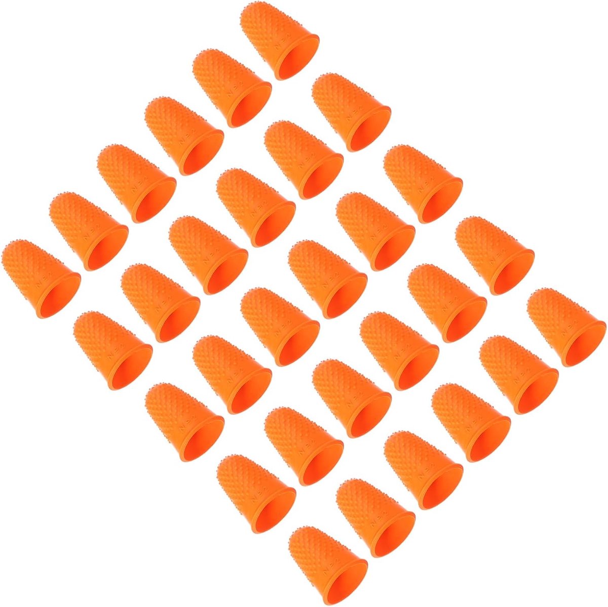 Rubberen vingertoppen, 30 stuks siliconen duimvingertopbescherming, vingerbedjes, beschermkussentjes, vingerhoedjes, handvatten voor kantoor, tellen en naaien, oranje, maat L