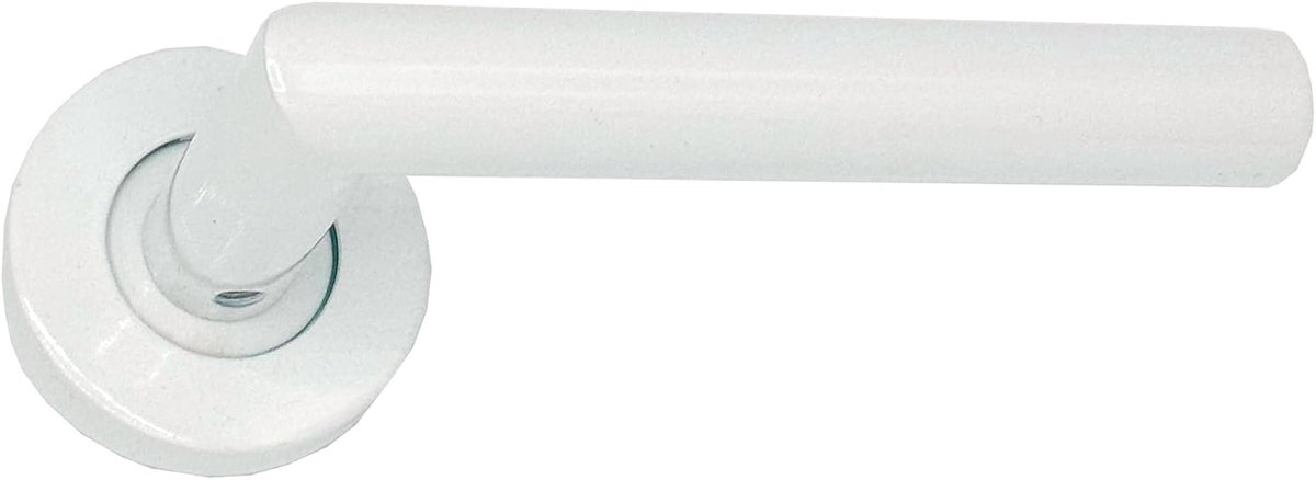 - 05652 - Greepset met rozet (53 mm) en haakse hendel, roestvrijstalen afwerking, wit, 148 x 53 x 70 mm