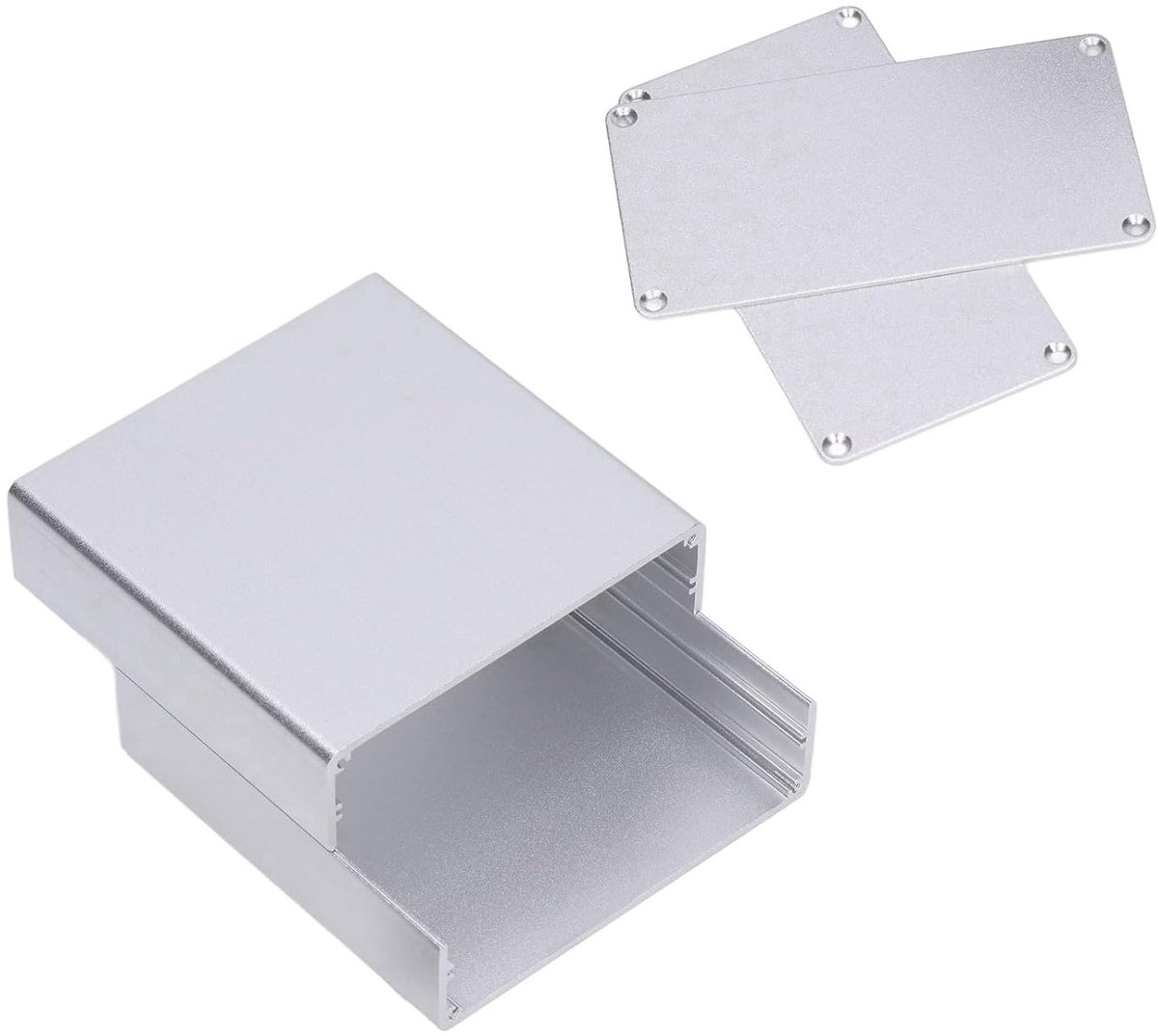 behuizing, zilver, aluminium PCB-behuizing, metalen behuizing, lege behuizing, 4,3 x 4,3 x 2,3 cm (l x b x h)
