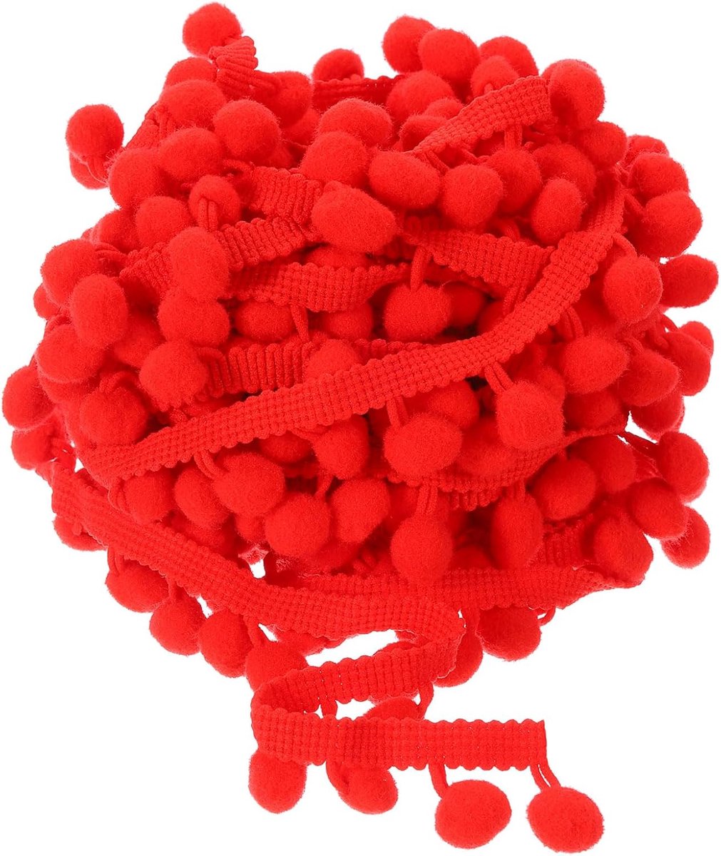 20 yards Pompom-kwast, naaiband voor knutselwerk, gordijnen, kleding en kussendecoratie (12 mm, rood)