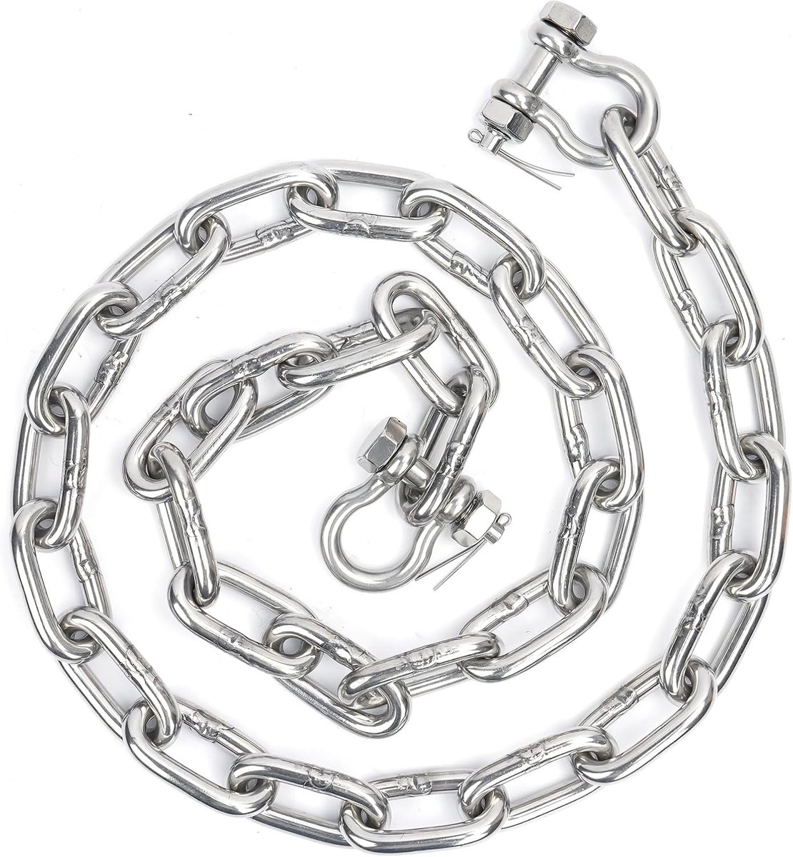316 roestvrij stalen ankerketting, mariene kwaliteit bootanker ketting kit, zware 1/4 "of 5/16" anker lood ketting w/2 stuks anti-off dubbele beugel link uiteinden voor boten, ponton, dek en