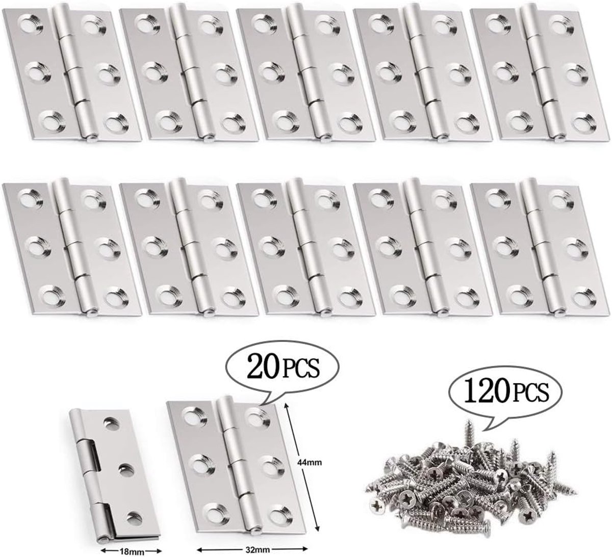 Scharnieren,Scharnieren Voor Kastdeuren, 120 Stuks Schroeven Roestvrij Staal Vouwen Scharnieren Zilverkleurig Woonmeubilair Hardware deur Scharnier
