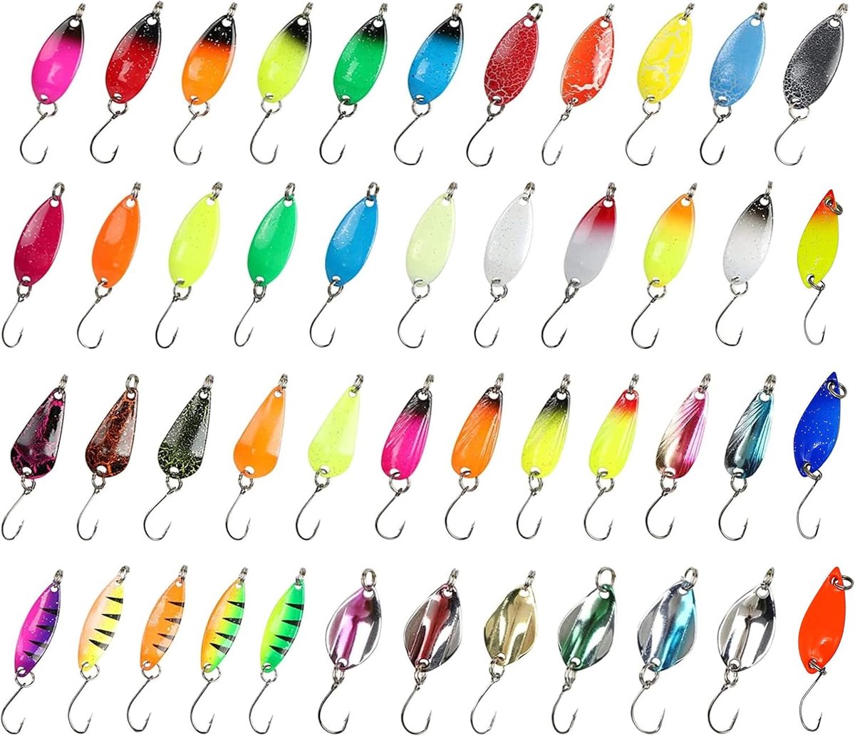 Lepelset, 46 stuks, trout lepel, forelknipperlicht, haakset, forelaas, spinner, visaccessoires